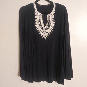 Max Studio Black Long Sleeve Top with Crochet Lace Trim – Size Unknown